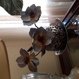 Silver vase flowers with silver tray
